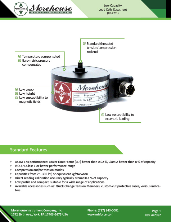 Best Value Low Capacity Load Cell (From 25-300 lbf) | Morehouse