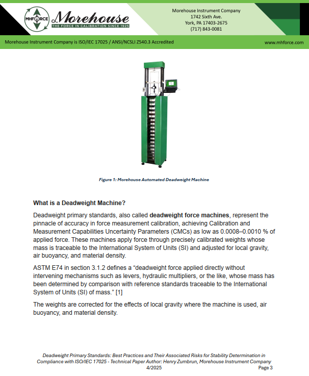 deadweight force machine stability 