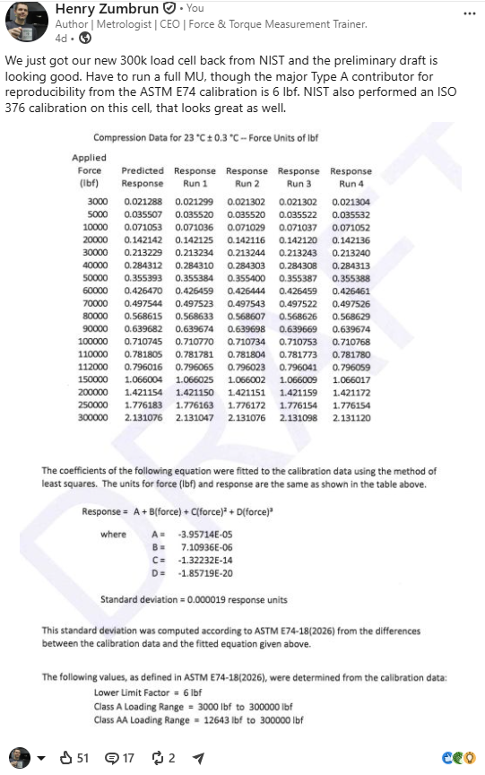 ASTM E74 Lower Limit Factor
